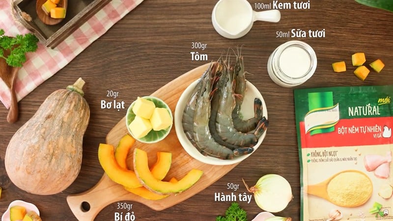 súp tôm nấu bí đỏ
